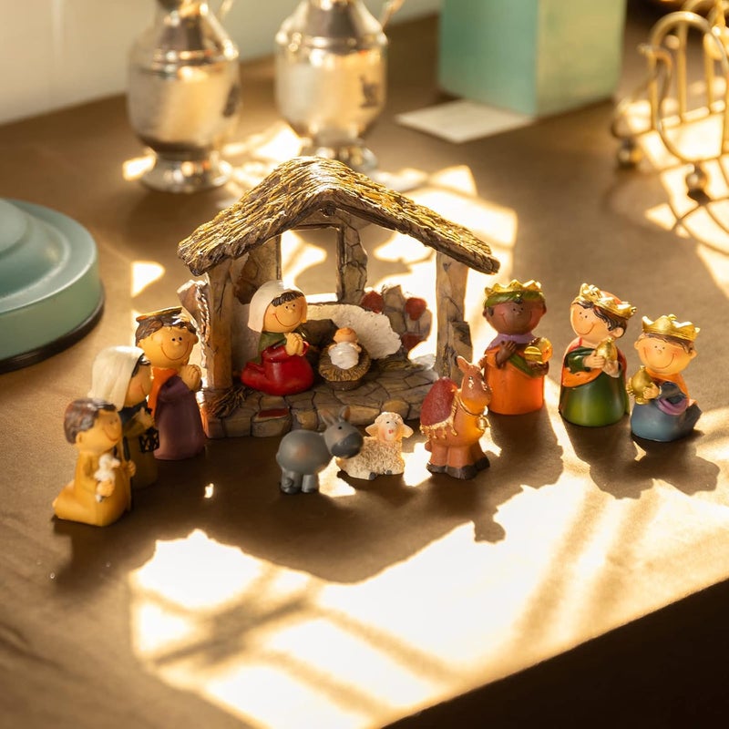 Ovewios Mini Nativity Sets for Christmas Indoor, Little People Nativity Set for Tabletop, Mini Nativity Scene Sunday School Crafts Decorations for Classroom Religious Christmas Ornaments - Image 2